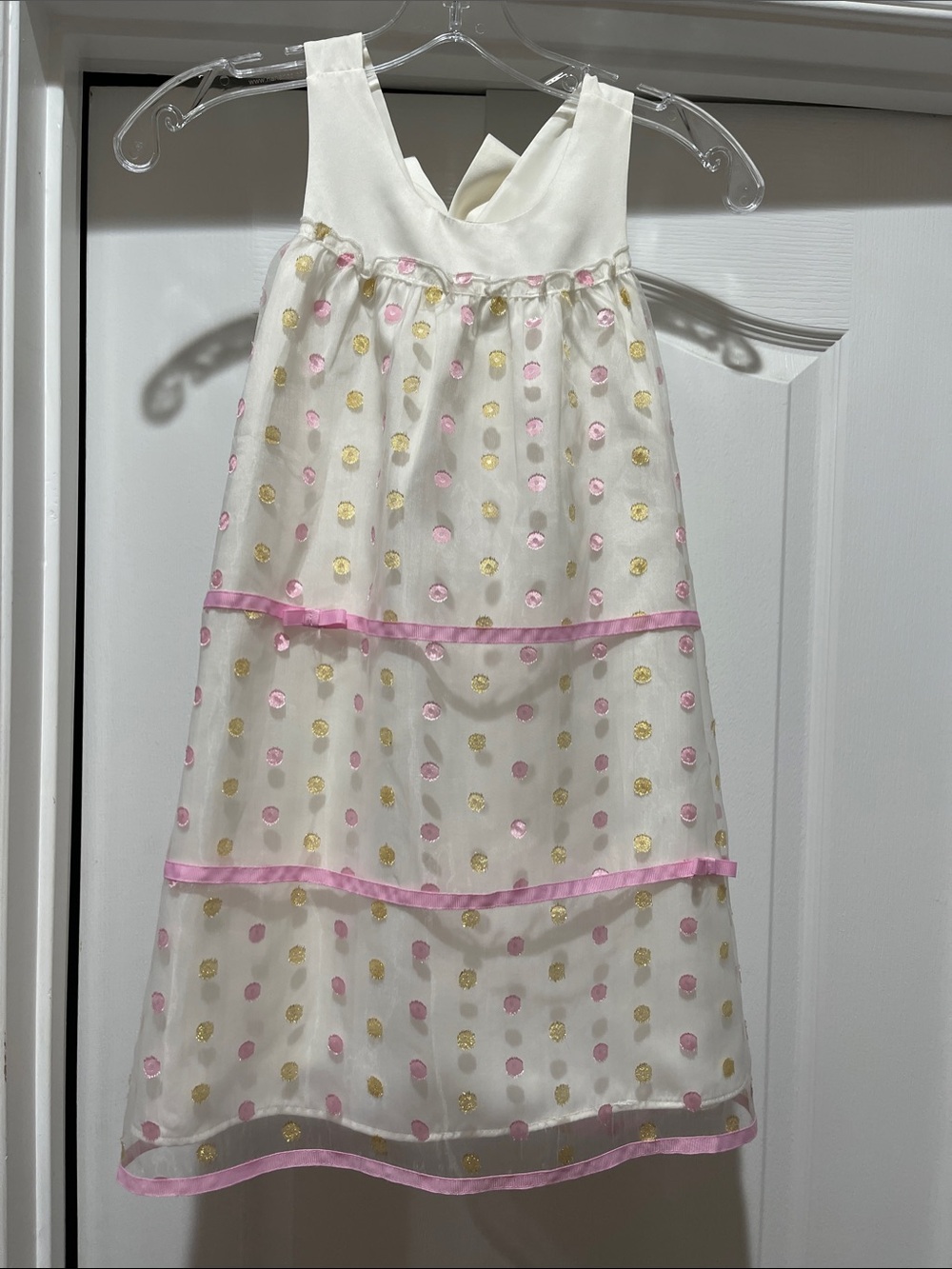 Us Angels Cream Dress with Pink & Gold Polka Dots